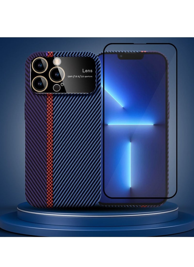 CATANES - 2 Packs Of iPhone 13 Pro Carbon Case Large Window Camera Protection and Screen Protector Unique Design Mixed Amazing Color Aramid Carbon Fiber Phone Case Blue - Image 1