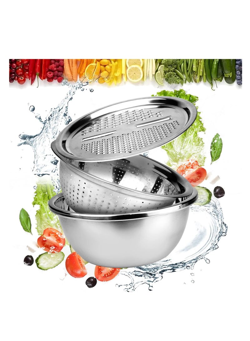 YelaJoy Multifunctional Stainless Steel Drain Basket, Multi-purpose Vegetable Slicer Graters For Kitchen, 3 In 1 Graters, Cheese Grater, Salad Maker, Bowl Drain Basin Ginger Grater Basket Vegetable Cutter  - Image 1