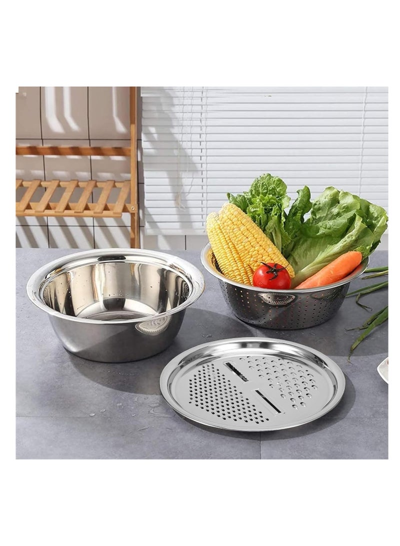 YelaJoy Multifunctional Stainless Steel Drain Basket, Multi-purpose Vegetable Slicer Graters For Kitchen, 3 In 1 Graters, Cheese Grater, Salad Maker, Bowl Drain Basin Ginger Grater Basket Vegetable Cutter  - Image 5
