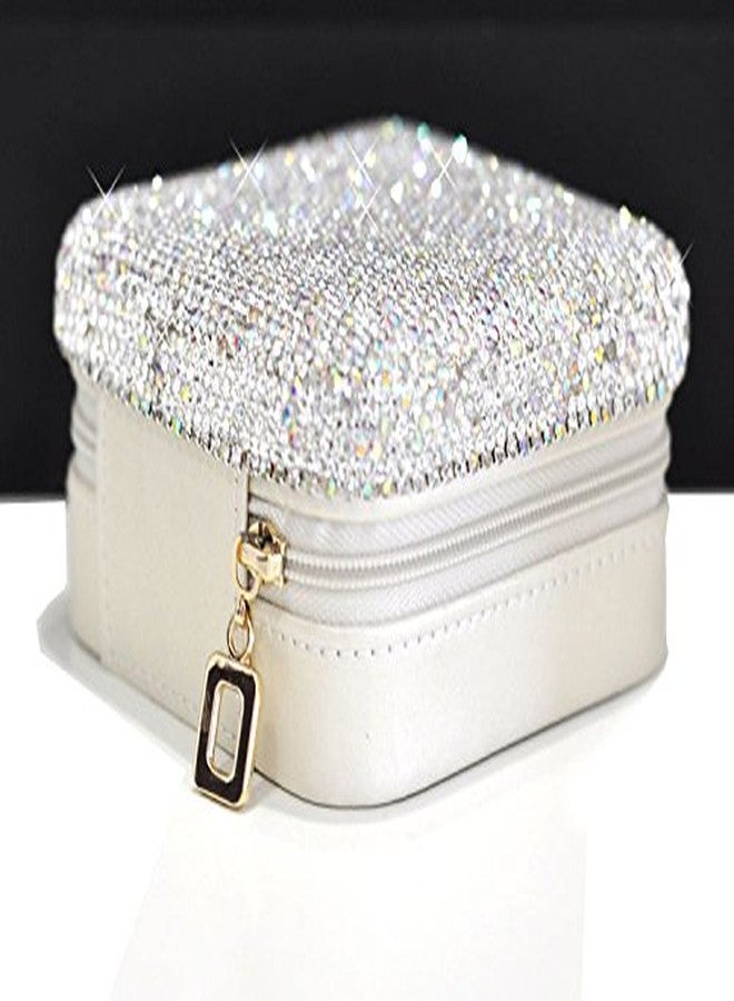 Bestbling Luxury Rhinestone Jewelry Holder Pouch, Travel Portable PU leather Organizer Case w Compartments for Jewelry,Hair Pins (Silver) - Image 2