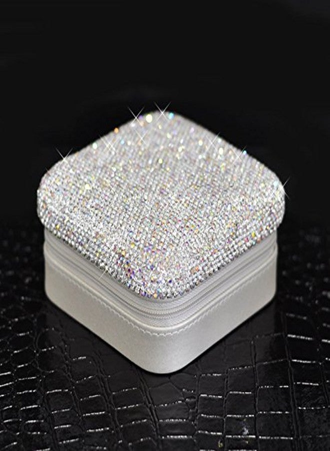 Bestbling Luxury Rhinestone Jewelry Holder Pouch, Travel Portable PU leather Organizer Case w Compartments for Jewelry,Hair Pins (Silver) - Image 3