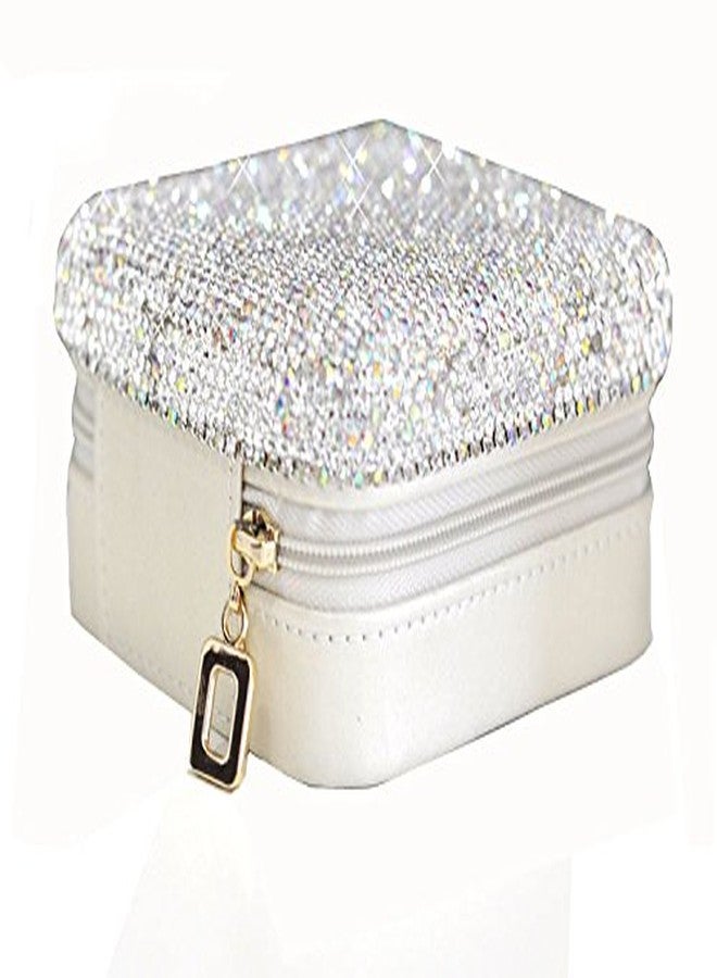 Bestbling Luxury Rhinestone Jewelry Holder Pouch, Travel Portable PU leather Organizer Case w Compartments for Jewelry,Hair Pins (Silver) - Image 1