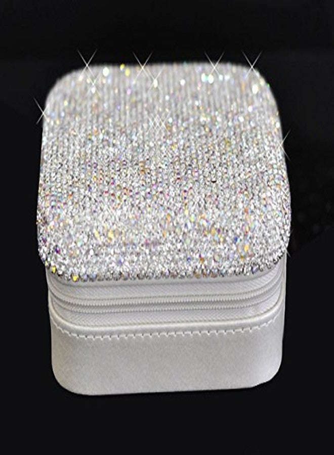 Bestbling Luxury Rhinestone Jewelry Holder Pouch, Travel Portable PU leather Organizer Case w Compartments for Jewelry,Hair Pins (Silver) - Image 4