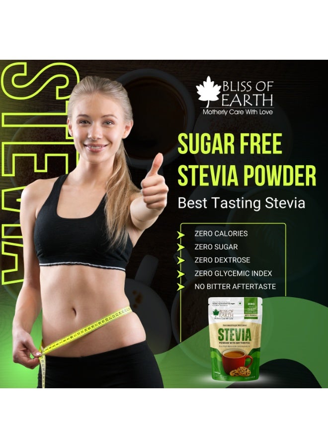 BLISS OF EARTH Stevia Powder With Erythritol | Zero Calorie Natural Sugar Substitute for Tea, Coffee, Keto, Paleo & Diabetic Friendly | Diet Sugar Pack of 2 – each 100g - Image 3