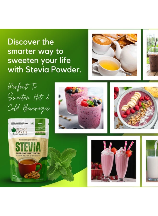 BLISS OF EARTH Stevia Powder With Erythritol | Zero Calorie Natural Sugar Substitute for Tea, Coffee, Keto, Paleo & Diabetic Friendly | Diet Sugar Pack of 2 – each 100g - Image 4