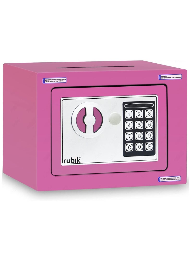 Mini Cash Deposit Drop Slot Safe Box with Key and Pin Code Option (Pink)
