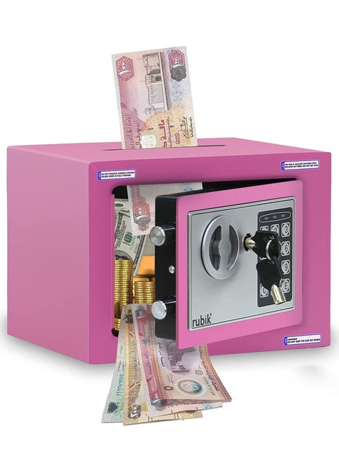 Mini Cash Deposit Drop Slot Safe Box with Key and Pin Code Option (Pink)