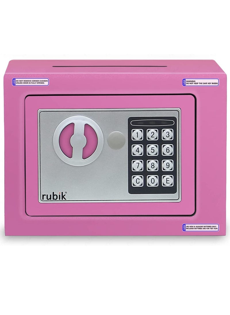 Mini Cash Deposit Drop Slot Safe Box with Key and Pin Code Option (Pink)