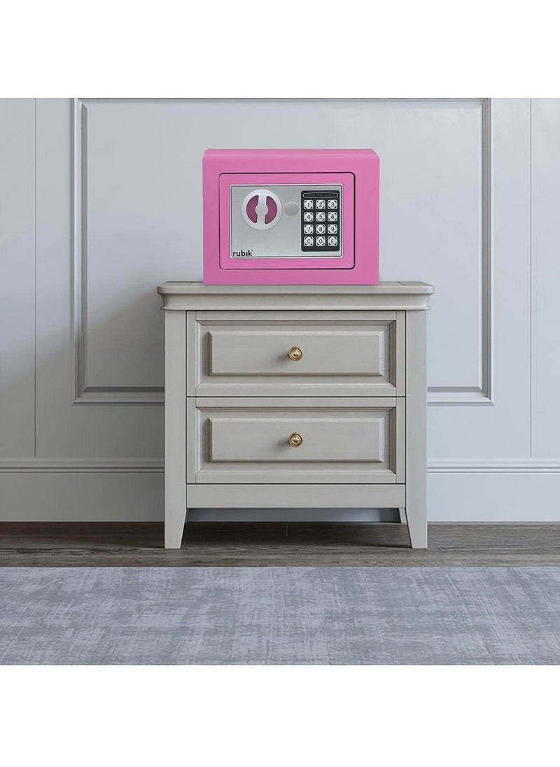 Mini Cash Deposit Drop Slot Safe Box with Key and Pin Code Option (Pink)