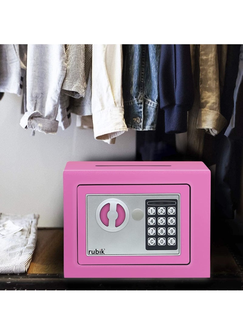 Mini Cash Deposit Drop Slot Safe Box with Key and Pin Code Option (Pink)