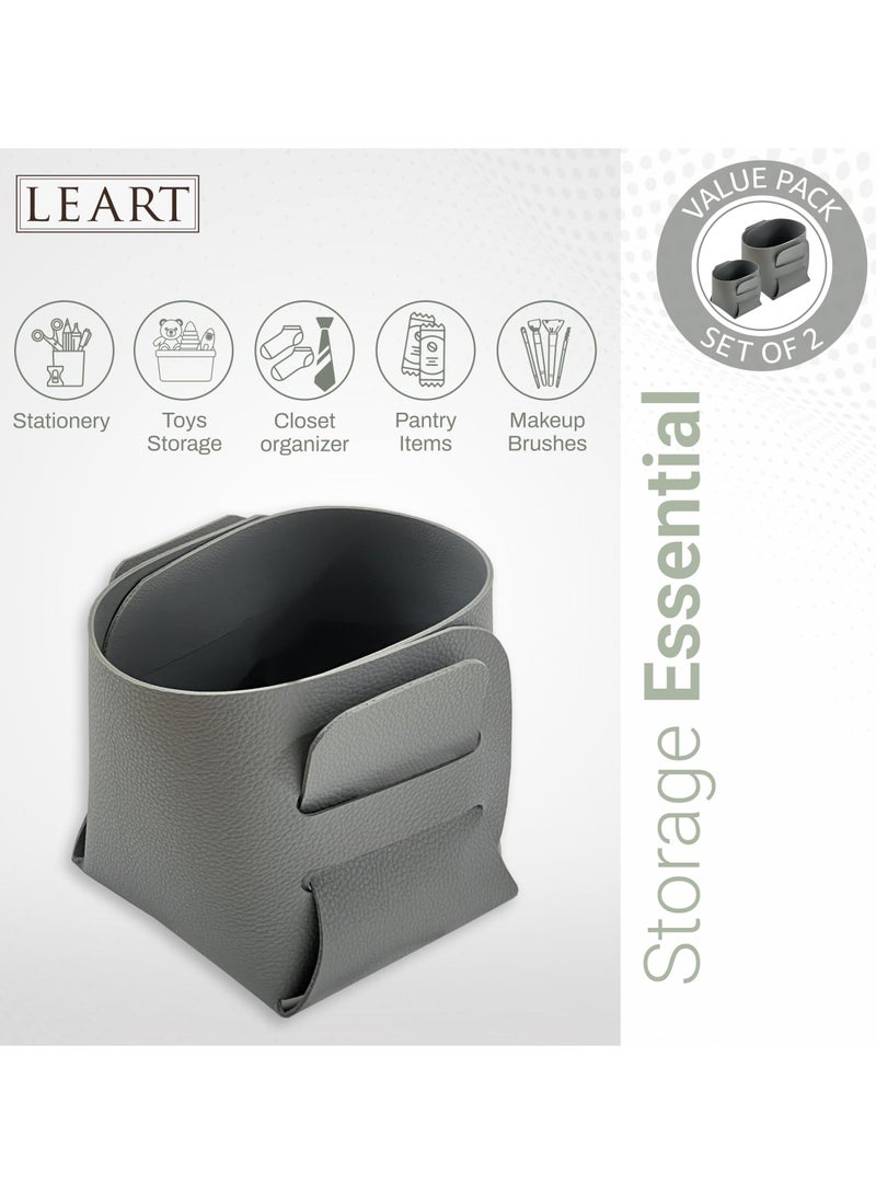 LeArt Leather Storage Basket – Bedside, Nightstand, Office Desk Organizer | Pantry Storage Organizer | Stationery Organizer | Storage Bin for Home (Grey | Deal Pack) - Image 2