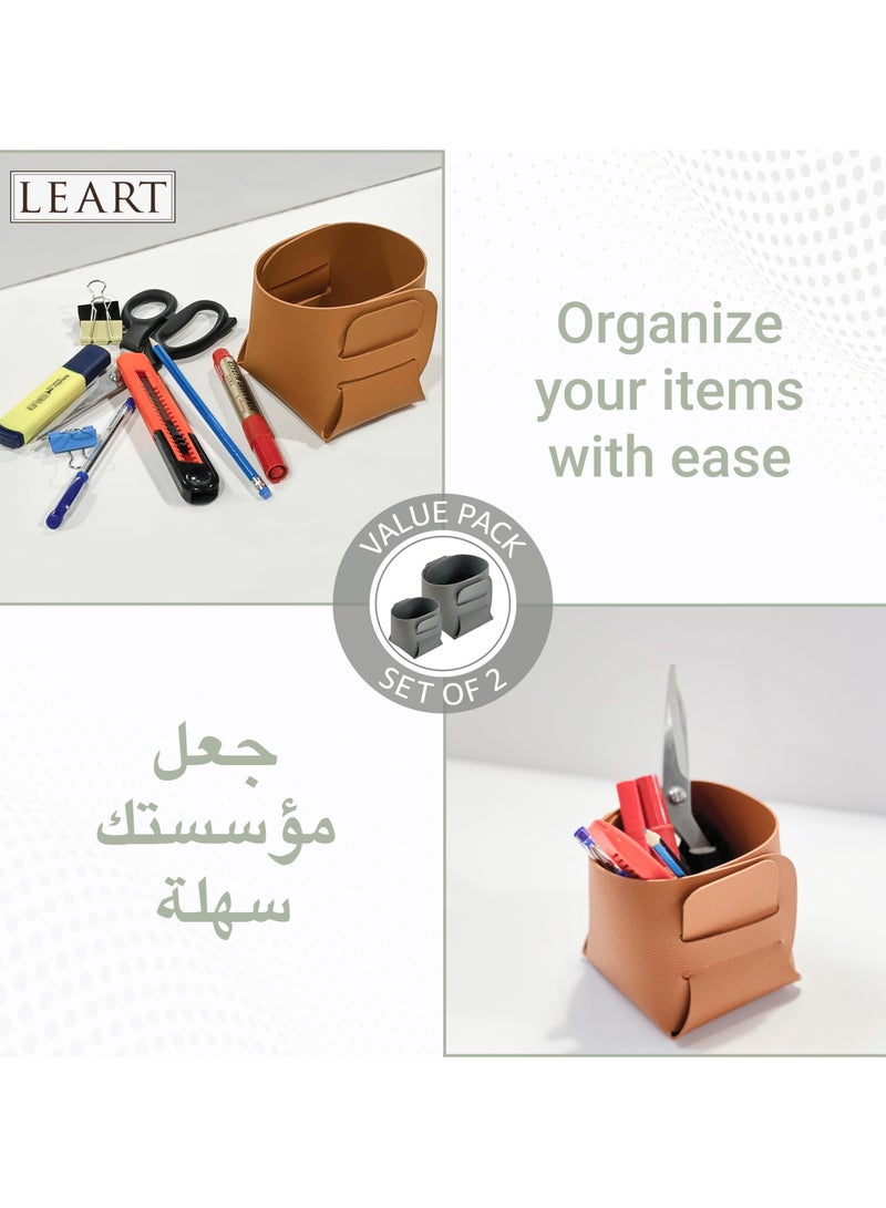 LeArt Leather Storage Basket – Bedside, Nightstand, Office Desk Organizer | Pantry Storage Organizer | Stationery Organizer | Storage Bin for Home (Grey | Deal Pack) - Image 3