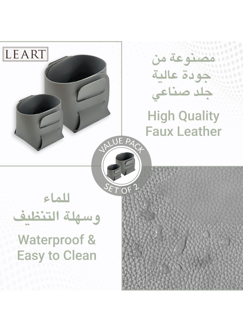 LeArt Leather Storage Basket – Bedside, Nightstand, Office Desk Organizer | Pantry Storage Organizer | Stationery Organizer | Storage Bin for Home (Grey | Deal Pack) - Image 5