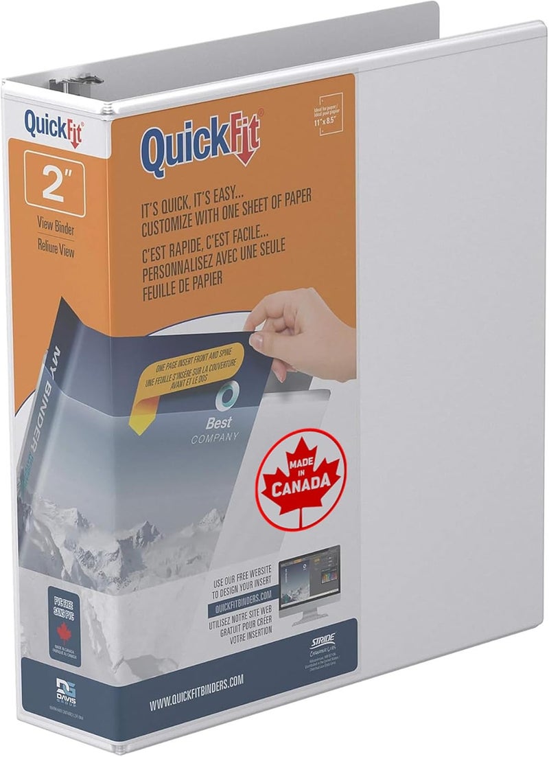 QuickFit Quick Fit 2-Inch Angle D View Binder - Customizable with Clear Overlay