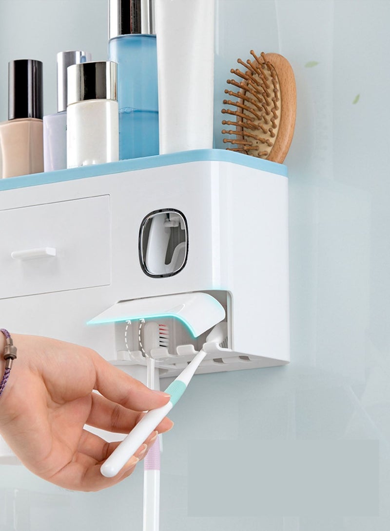 رف تخزين فرشاة الأسنان مع صندوق تخزين مستحضرات التجميل الأوتوماتيكي لموزع معجون الأسنان للاستخدام في الحمام والمرحاض لتوفير المساحة - Image 4