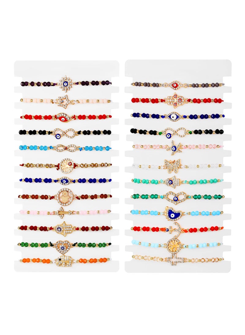 KASTWAVE 24 Pieces Evil Eye Bracelets Colorful Evil Eye Beaded Bracelets Mexican Boho Handmad Bracelets Adjustable Good Luck Amulet Bangle for Women - Image 1