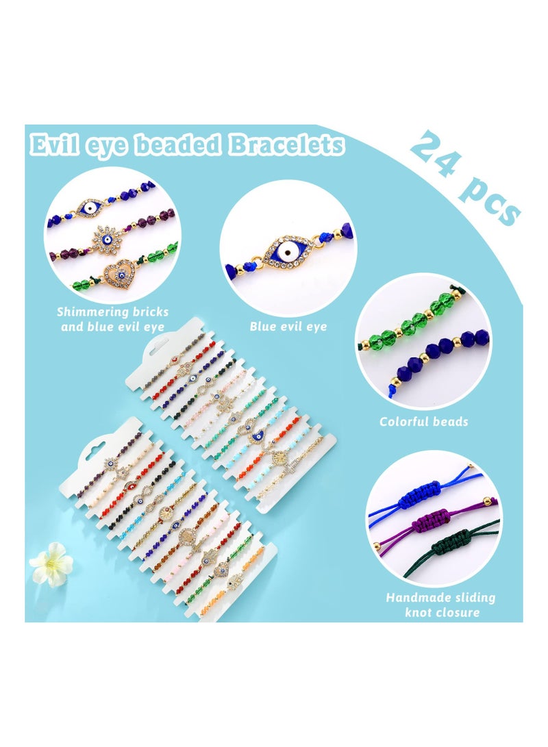KASTWAVE 24 Pieces Evil Eye Bracelets Colorful Evil Eye Beaded Bracelets Mexican Boho Handmad Bracelets Adjustable Good Luck Amulet Bangle for Women - Image 3
