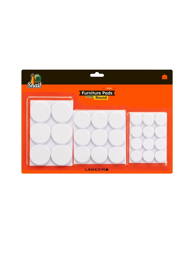 LAWAZIM Snail Non-Slip Furniture Pads - 27 Piece, Round, White - Self-Adhesive Felt Protectors for Chair and Table Legs, Hardwood Floor Protectors, Anti-Scratch, Noise-Reducing, Multi-Surface Use - Image 1
