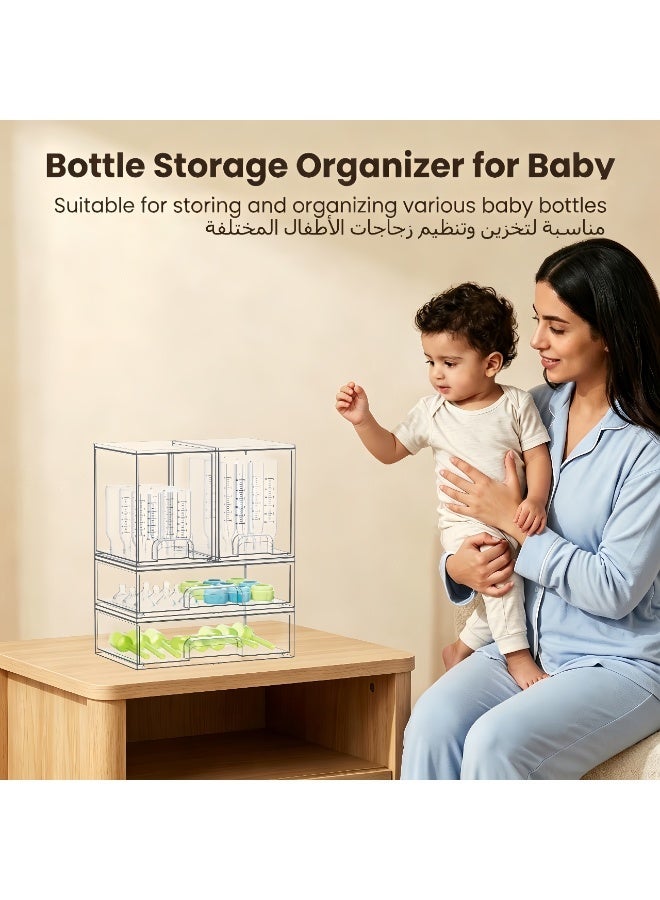 LBMT Baby Bottle Storage Organizer, 4 Pack Clear Stackable Storage Drawers Set for Baby Bottle, Clear Station Organizers Container for Pacifiers, Pump Parts, Beauty Supplies Storage,Ideal for Countertop, Vanity, Bathroom, Cabinet, Pantry Organization - Image 3