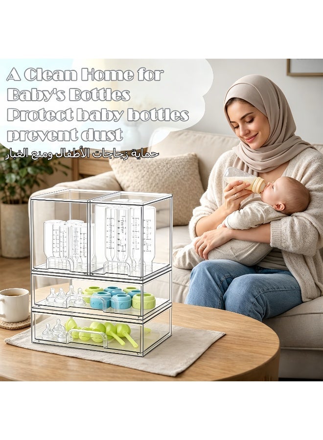 LBMT Baby Bottle Storage Organizer, 4 Pack Clear Stackable Storage Drawers Set for Baby Bottle, Clear Station Organizers Container for Pacifiers, Pump Parts, Beauty Supplies Storage,Ideal for Countertop, Vanity, Bathroom, Cabinet, Pantry Organization - Image 4