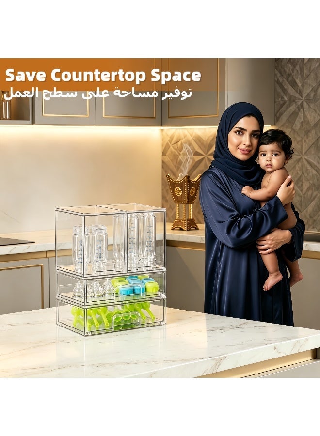 LBMT Baby Bottle Storage Organizer, 4 Pack Clear Stackable Storage Drawers Set for Baby Bottle, Clear Station Organizers Container for Pacifiers, Pump Parts, Beauty Supplies Storage,Ideal for Countertop, Vanity, Bathroom, Cabinet, Pantry Organization - Image 2