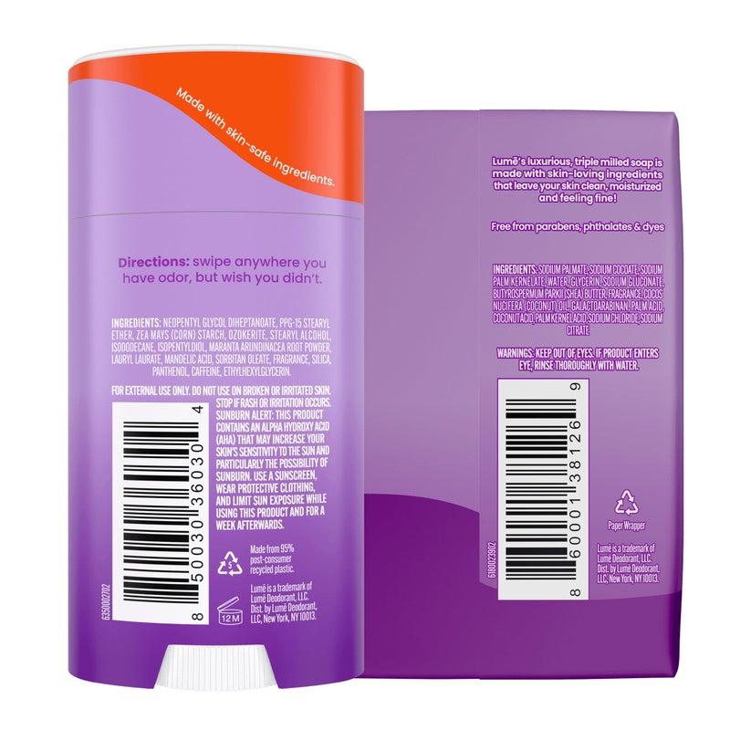 Lume Whole Body Deodorant And Soap - 2.6 Ounce Smooth Solid Stick With 72 Hour Odor Control and 5 Ounce Triple Milled Soap - Aluminum Free, Baking Soda Free and Skin Loving (Lavender Sage) - Image 2