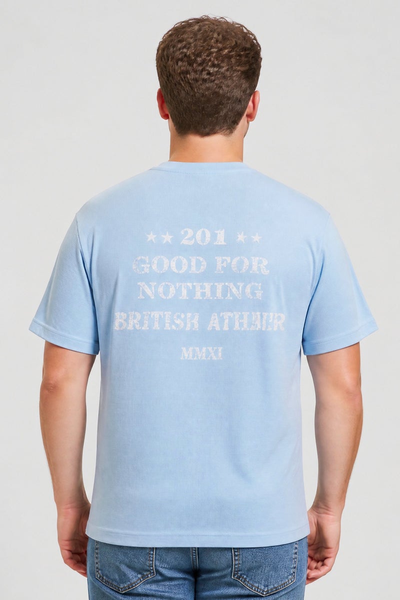GOOD FOR NOTHING Men Crew Neck Short Sleeve Graphic Print T-Shirt, Blue - Image 2