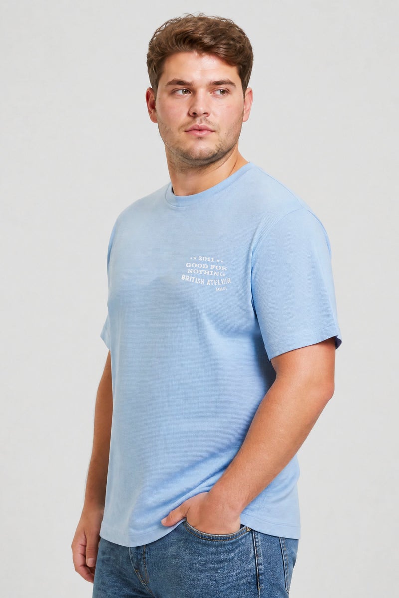 GOOD FOR NOTHING Men Crew Neck Short Sleeve Graphic Print T-Shirt, Blue - Image 5