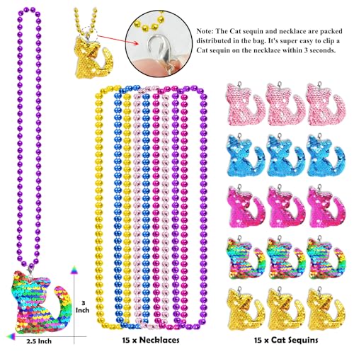CiciBear 15 Pack Kitty Sequin Necklace Party Favors with Mardi Gras Beads for Cat Themed Party Favors Home Decorations Festivals Wedding Birthday Celebrations 5 Colors - Image 5