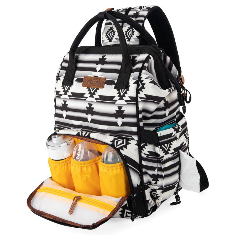 Wrangler Aztec Backpack Organized Daypack Travel Baby Bag with Stroller Strap and Side Bottle Pockets WG2204-9110BK - Image 3