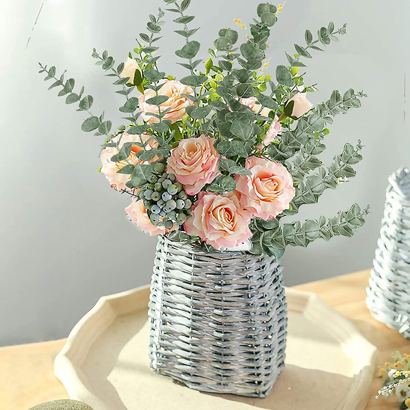 ABAJI Plastic Eucalyptus Green Spraying Frost Stems 12 Fake Faux Decorations Artificial Leaves Greenery Plant Leaf Home Office House Table Desk Decor Wedding Party Vase Forever Live - Image 5