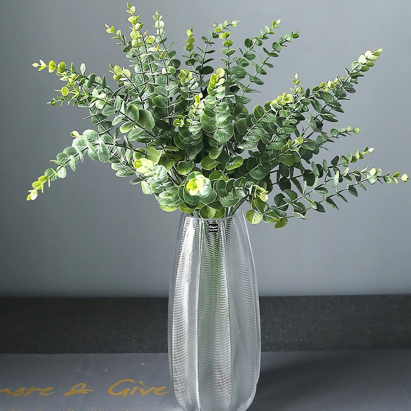 ABAJI Plastic Eucalyptus Green Spraying Frost Stems 12 Fake Faux Decorations Artificial Leaves Greenery Plant Leaf Home Office House Table Desk Decor Wedding Party Vase Forever Live - Image 4