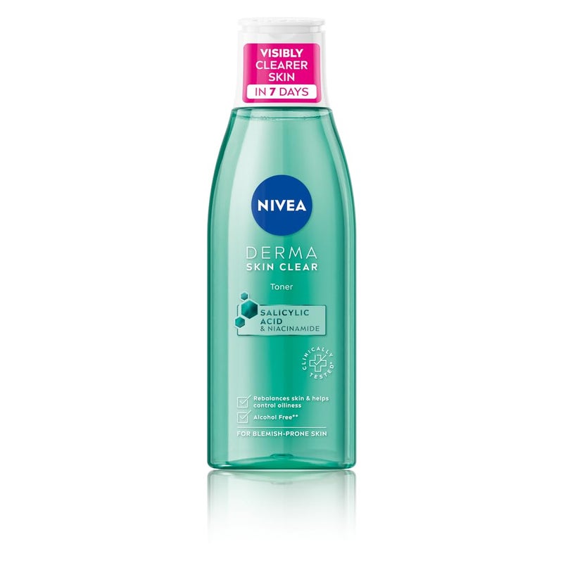 NIVEA Derma Skin Clear Toner 200ml Cleansing and Hydrating Toner Salicylic Acid Toner Enriched with Niacinamide to Rebalance the Skin and Remove Impurities For BlemishProne Skin - Image 1