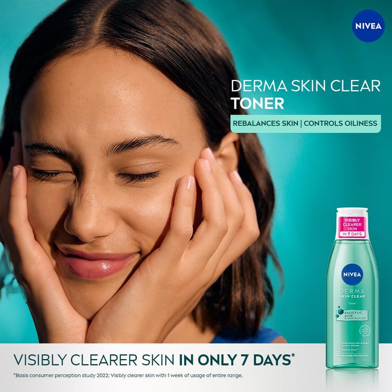 NIVEA Derma Skin Clear Toner 200ml Cleansing and Hydrating Toner Salicylic Acid Toner Enriched with Niacinamide to Rebalance the Skin and Remove Impurities For BlemishProne Skin - Image 2