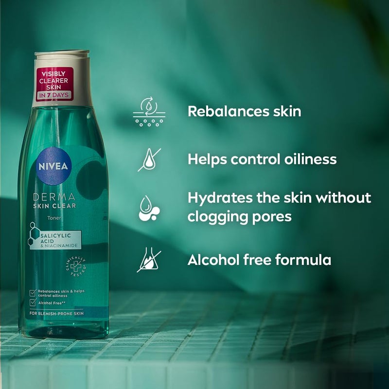 NIVEA Derma Skin Clear Toner 200ml Cleansing and Hydrating Toner Salicylic Acid Toner Enriched with Niacinamide to Rebalance the Skin and Remove Impurities For BlemishProne Skin - Image 4