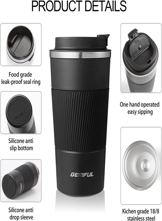 GEMFUL Travel Coffee Mug Stainless Steel Vacuum Ice and Hot Drinks Insulated Tumbler for Home Office Outdoor Works, 510ml, Black - Image 4