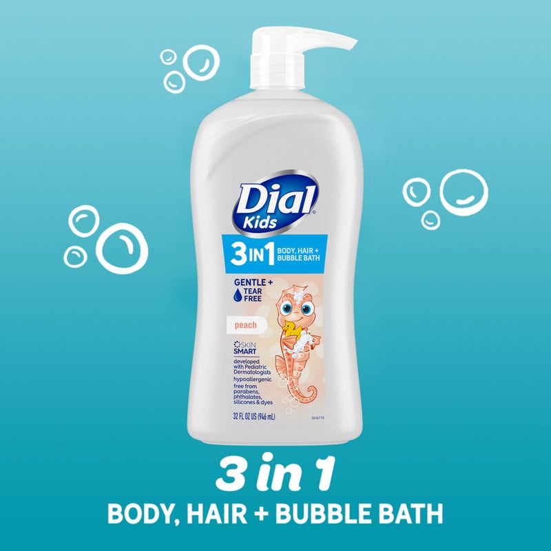 Dial Kids all in one hair, body wash and bubble bath, Tear free and gentle on skin Peach Scent, 32 fl oz - Image 2