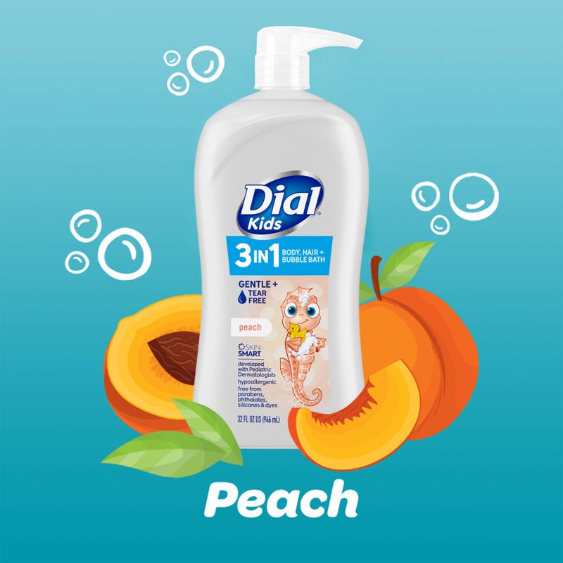 Dial Kids all in one hair, body wash and bubble bath, Tear free and gentle on skin Peach Scent, 32 fl oz - Image 3