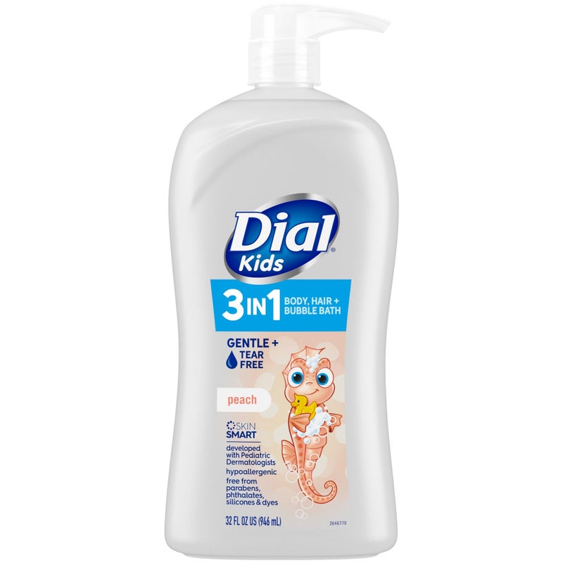 Dial Kids all in one hair, body wash and bubble bath, Tear free and gentle on skin Peach Scent, 32 fl oz - Image 1