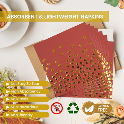 PUEVENYI 75PCS Paper Plates and Napkins Set - Red and Gold Dot Disposable Party Dinnerware Includes Paper Plates, Napkins, Forks Decorations for Christmas, Birthdays and Weddings, Serves 25 - Image 4