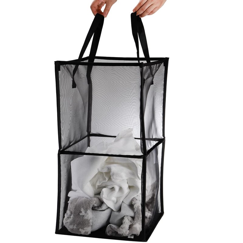 RAJA DHIRAJ RAJA DHIRAJ Laundry Hamper Bag with Handles DoubleLayer Collapsible Laundry Basket Foldable Dirty Clothes Mesh Popup Hamper for Washing Storage Kids Room Dorm or Travel PACK OF 2  - Image 5