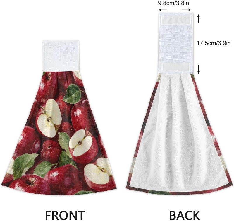 Dussdil Red Apples Kitchen Hanging Towel 12 x 17 Inch Natural Tropical Fruits Leaves Hand Tie Towels Set 2 Pcs Tea Bar Dish Cloths Dry Towel Soft Absorbent Durable for Bathroom Laundry Room Decor - Image 3