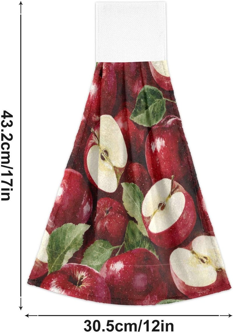 Dussdil Red Apples Kitchen Hanging Towel 12 x 17 Inch Natural Tropical Fruits Leaves Hand Tie Towels Set 2 Pcs Tea Bar Dish Cloths Dry Towel Soft Absorbent Durable for Bathroom Laundry Room Decor - Image 2