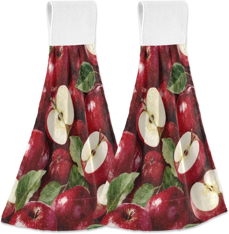 Dussdil Red Apples Kitchen Hanging Towel 12 x 17 Inch Natural Tropical Fruits Leaves Hand Tie Towels Set 2 Pcs Tea Bar Dish Cloths Dry Towel Soft Absorbent Durable for Bathroom Laundry Room Decor - Image 1