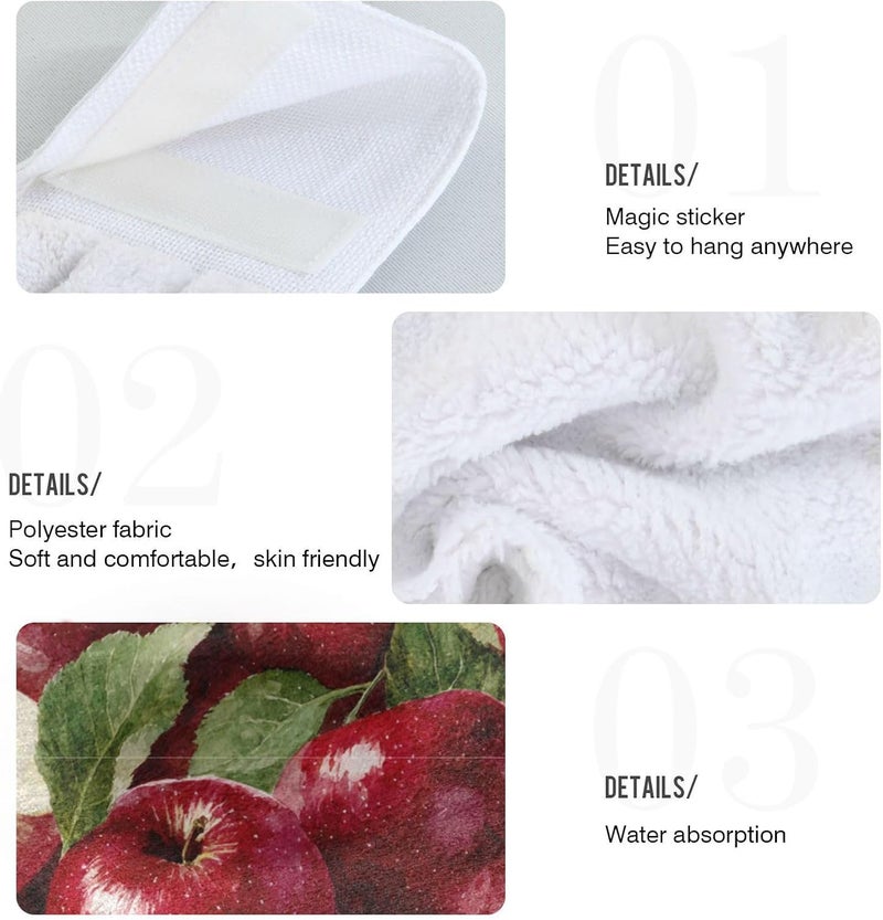 Dussdil Red Apples Kitchen Hanging Towel 12 x 17 Inch Natural Tropical Fruits Leaves Hand Tie Towels Set 2 Pcs Tea Bar Dish Cloths Dry Towel Soft Absorbent Durable for Bathroom Laundry Room Decor - Image 4