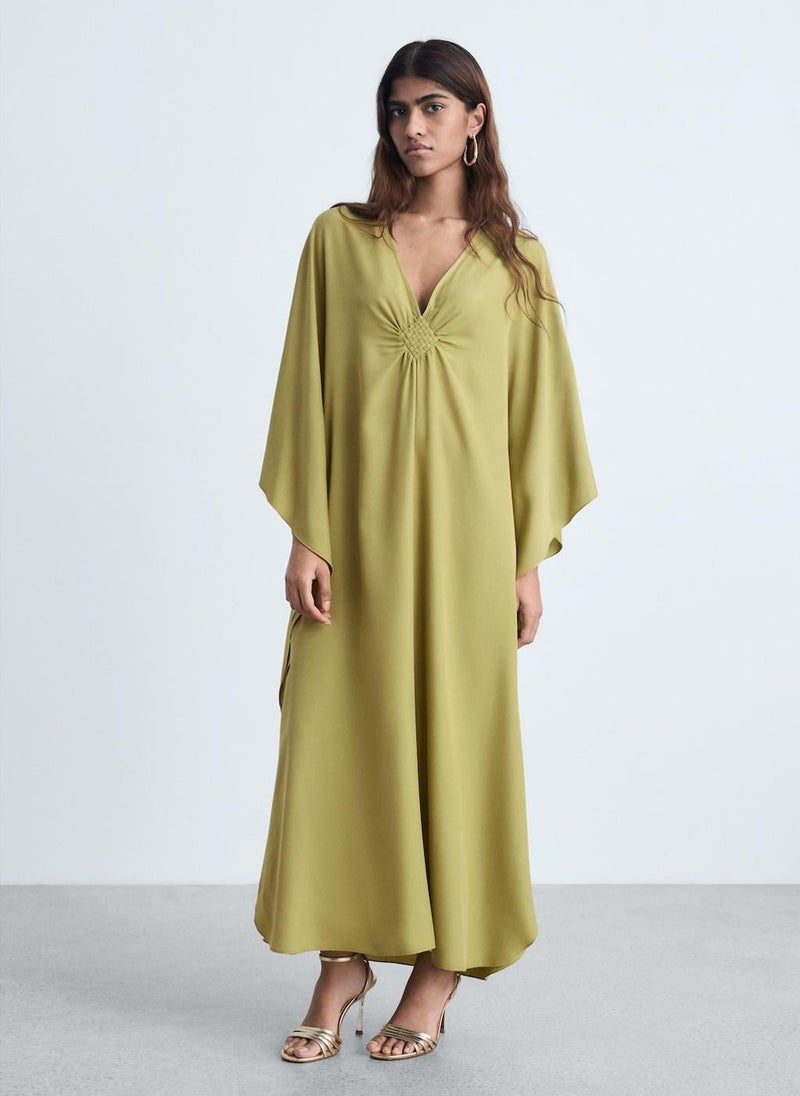 MANGO Olive V-Neck Dress  - Image 1