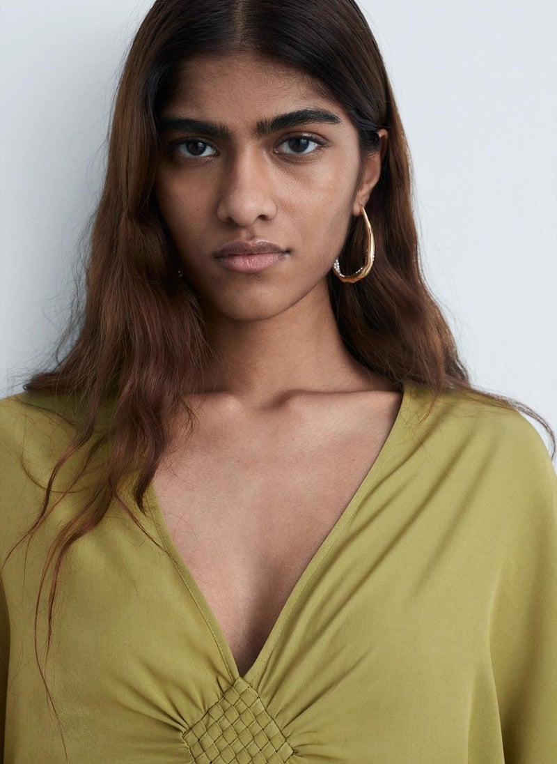 MANGO Olive V-Neck Dress  - Image 3