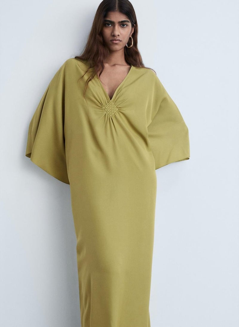 MANGO Olive V-Neck Dress  - Image 4