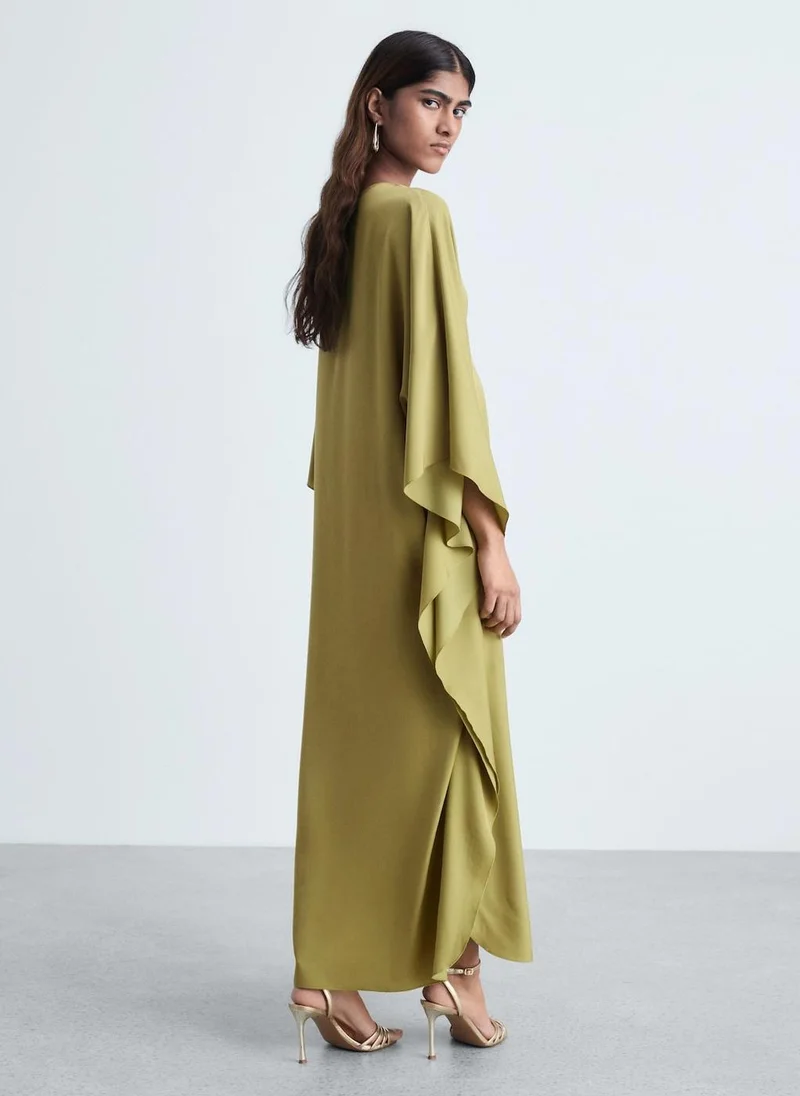 MANGO Flared-Sleeve Satin Dress