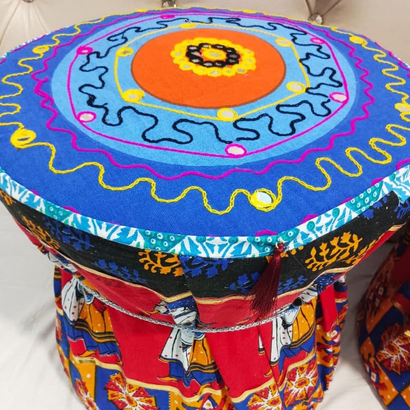 POSHMANDALA Embroidery Work Bamboo Mudda Cover Muddy Stool Ottaman Pouffes Patio Chair Footstools Cover Size 17x18 Inches Set of 2 Pieces ONLY Cover - Image 4